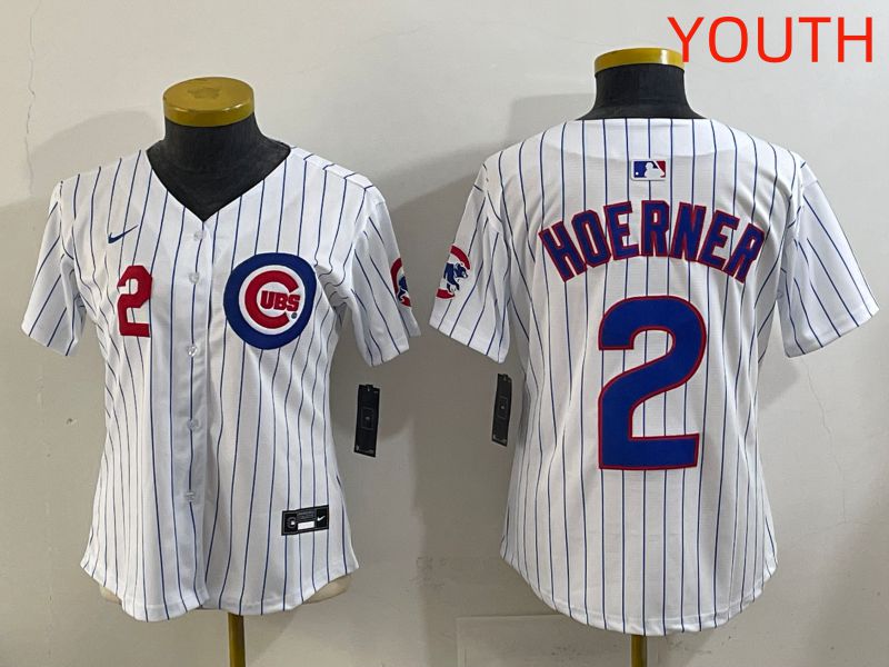 Youth 2025 Chicago Cubs #2 Hoerner White Stripe Game Nike MLB Jersey style 1->youth mlb jersey->Youth Jersey
